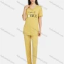 Wholesale Women's Lounge Short Sleeve Letter Print Plaid Lace Trim T-shirt & Pant Pajama Sets preview