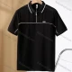 Wholesale Men's Casual Plain Collared Quarter Zip Short Sleeve Striped Trim Henley Shirt E95091# Black Clothing Wholesale Market Liuhua