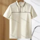 Wholesale Men's Casual Plain Collared Quarter Zip Short Sleeve Striped Trim Henley Shirt E95091# Apricot Clothing Wholesale Market Liuhua