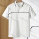 Wholesale Men's Casual Plain Collared Quarter Zip Short Sleeve Striped Trim Henley Shirt E95091# White Clothing Wholesale Market Liuhua