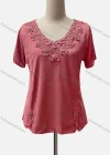 Wholesale Women's Casual Scoop Neck Short Sleeve Appliques Knit Blouse - Liuhuamall