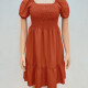 Women's Casual Puff Sleeve Square Neck Ruched Dress 18# Clothing Wholesale Market -LIUHUA