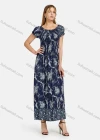 Wholesale Women's Casual Bateau Neck Shirred Ruffle Trim Maxi Dress - Liuhuamall