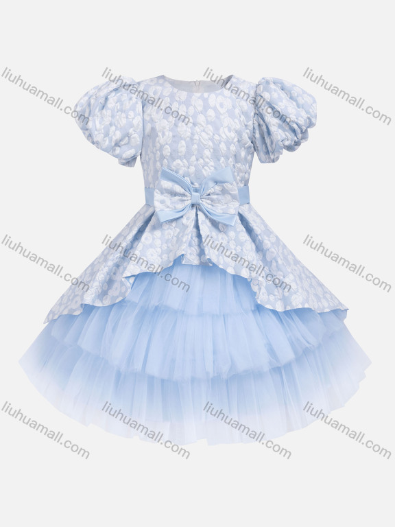 Wholesale Girls Cute Floral Bow Knot Splicing Lace Tiered Flower Girl Dress 230602#