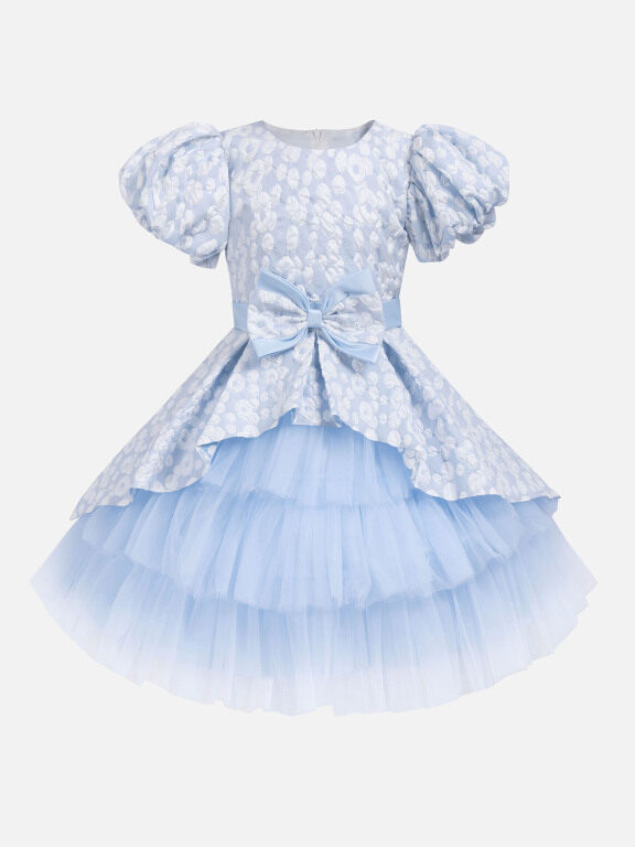 Girls Cute Floral Bow Knot Splicing Lace Tiered Flower Girl Dress 230602#, Clothing Wholesale Market -LIUHUA, SPECIALTY, Wedding-Apparel-Accessories