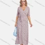 Wholesale Women's Ruffle Half Sleeve V Neck Allover Floral Print Maxi Casual Dress With Belt preview