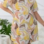 Wholesale Women's Comfy Milk Silk Abstract Print Short Sleeve Crew Neck Lounge Short Nightdress DM1308-07# preview