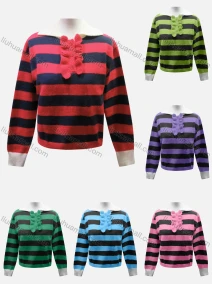 Wholesale Women's Casual Collared Long Sleeve Striped Knit Sweater 60855#, LIUHUA CLOTHING WHOLESALE