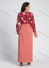 Wholesale Women's Long Sleeve Round Neck Floral Print Splicing A-line Maxi Dress With Belt - Liuhuamall