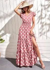 Wholesale Women's Casual V Neck Polka Dots Print Side Slit Ruffle Hem Maxi Dress - Liuhuamall