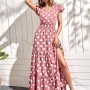 Wholesale Women's Casual V Neck Polka Dots Print Side Slit Ruffle Hem Maxi Dress preview