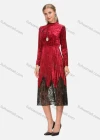 Wholesale Women's Elegant Mock Neck Long Sleeve Velvet Lace Hem Midi Dress - Liuhuamall