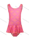 Wholesale Girls Vacation Crew Neck Sleeveless Ruffle Hem Geo Print One Piece Swimsuit - Liuhuamall