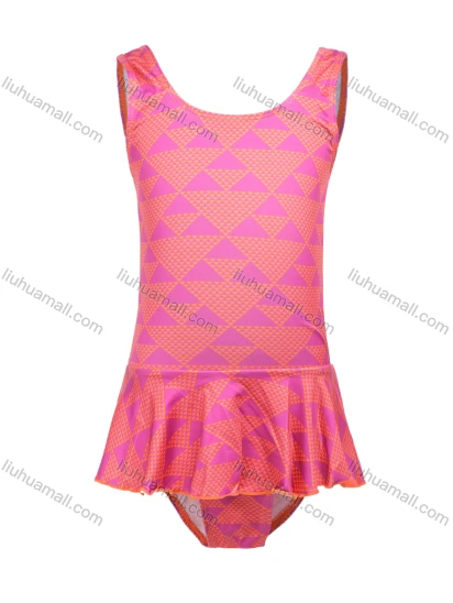 Wholesale Girls Vacation Crew Neck Sleeveless Ruffle Hem Geo Print One Piece Swimsuit