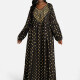 Women's Causal V Neck Long Sleeve Rhinestone Polka Dot African Maxi Dress Black Clothing Wholesale Market -LIUHUA