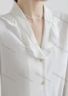 Wholesale Women's Casual Deep V Neck Long Sleeve Petal Cuff Button Down Plain Blouse 881411# - Liuhuamall