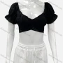 Wholesale Women's Casual Sweetheart Poet Sleeve Wrap Plain Crop Top preview