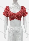 Wholesale Women's Casual Sweetheart Poet Sleeve Wrap Floral Crop Top - Liuhuamall