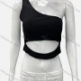 Wholesale Women's Casual One Shoulder Cutout Plain Crop Tank Top preview