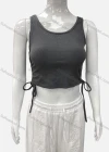 Wholesale Women's Casual Scoop Neck Drawstring Side Plain Tank Top - Liuhuamall