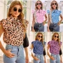 Wholesale Women's Dalmatian Print Ruffle Sleeve Tie Neck Casual Blouse A20334L# preview