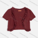 Wholesale Women's V Neck Short Sleeve Lettuce Trim Plain Crop Cardigan 9169# Dark Red Wholesale Clothing Market & Suppliers -LIUHUAMALL