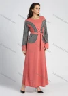 Wholesale Women's Long Sleeve Round Neck Houndstooth Splicing A-line Maxi Dress With Belt - Liuhuamall