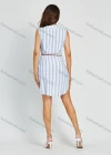 Wholesale Women' Casual Notched Neck Sleeveless Striped Print Button Front Mini Shirt Dress With Belt - Liuhuamall