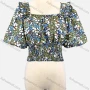 Wholesale Women's Casual Square Neck Lantern Sleeve Shirred Ruffle Trim Floral Print Crop Blouse preview