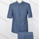 Wholesale Men's Plaid Print Button Front Stand Collar Patch Pocket Short Sleeve Chinese Tunic Suit & Pants 2-Piece Sets BV220306# Gray Blue Clothing Wholesale Market Liuhua