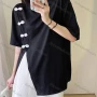 Wholesale Women's Casual Plain Round Neck Half Sleeve Button Decor Split Side Blouse 2Y811# preview