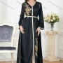 Wholesale Women's Arabic Muslim Islamic V Neck Gold Thread Dubai Embroidery Abaya Maxi Dress 3277# preview