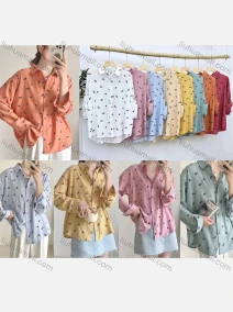 Wholesale Women's Collared Loose Fit Floral Print Butto Down Long Sleeve Shirt 2531#, LIUHUA CLOTHING WHOLESALE