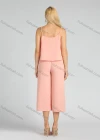 Wholesale Women's Casual Plain Spaghetti Strap Cami Crop Top & Drawstring Wide Leg Capris Pants Set - Liuhuamall