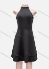 Wholesale Women's Sexy Plain Mock Neck Zip Back Ruffle Hem Short Dress - Liuhuamall