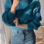 Wholesale Women's Casual Loose Fit Fuzzy Knit High Neck Plain Pullover Sweater #803 preview