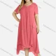 Wholesale Women's Plain Linen Short Sleeve Hanky Hem Midi Dress 81# Clothing Wholesale Market Liuhua