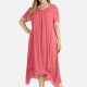 Women's Plain Linen Short Sleeve Hanky Hem Midi Dress 81# Clothing Wholesale Market -LIUHUA