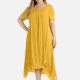Women's Plain Linen Short Sleeve Hanky Hem Midi Dress 95# Clothing Wholesale Market -LIUHUA
