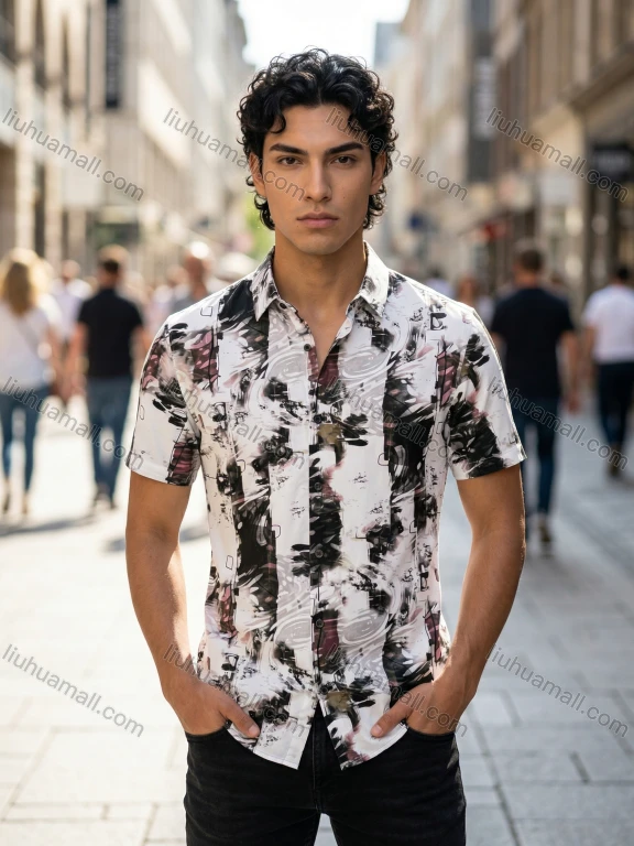 Wholesale 2026 New Men's Slim Fit Short Sleeve Abstract Art Print Shirt, Casual Fashion Dress Shirt - Wholesale & In Stock