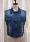 Wholesale Women's Round Neck Sleeveless Buttons Flap Pockets Casual Denim Shirt - Liuhuamall