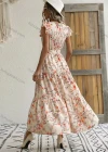 Wholesale Women's Casual Floral Print Wrap V Neck Ruffle Sleeve Maxi Dress With Belt - Liuhuamall