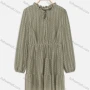 Wholesale Woman's Casual Frill Neck Tie Front Long Sleeve Eyelet Embroidered Plain Short Dress preview