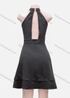 Wholesale Women's Sexy Plain Mock Neck Zip Back Ruffle Hem Short Dress - Liuhuamall