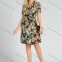 Wholesale Women's Casual V Neck Leaf Print Quarter Zip Knee Length Dress With Belt preview