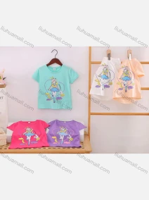 Wholesale Girl's Casual Cartoon Print Round Neck Short Sleeve Modal Cotton Tee, LIUHUA CLOTHING WHOLESALE