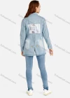 Wholesale Women's Casual Long Sleeve Ripped Button Rhinestone Label Back Split Mid Length Denim Overshirt Jacket - Liuhuamall
