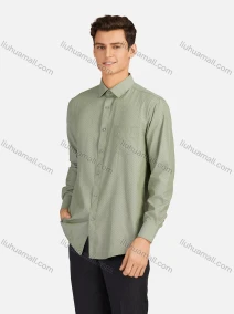 Wholesale Men's Casual Pin Dot Collared Patch Pocket Button Down Long Sleeve Curved Hem Shirts, LIUHUA CLOTHING WHOLESALE
