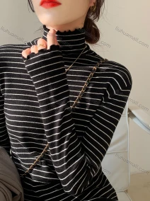 Wholesale Women's Casual Striped High Neck Long Sleeve Sweater Tops 8053#, LIUHUA CLOTHING WHOLESALE