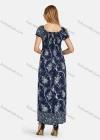 Wholesale Women's Casual Bateau Neck Shirred Ruffle Trim Maxi Dress - Liuhuamall